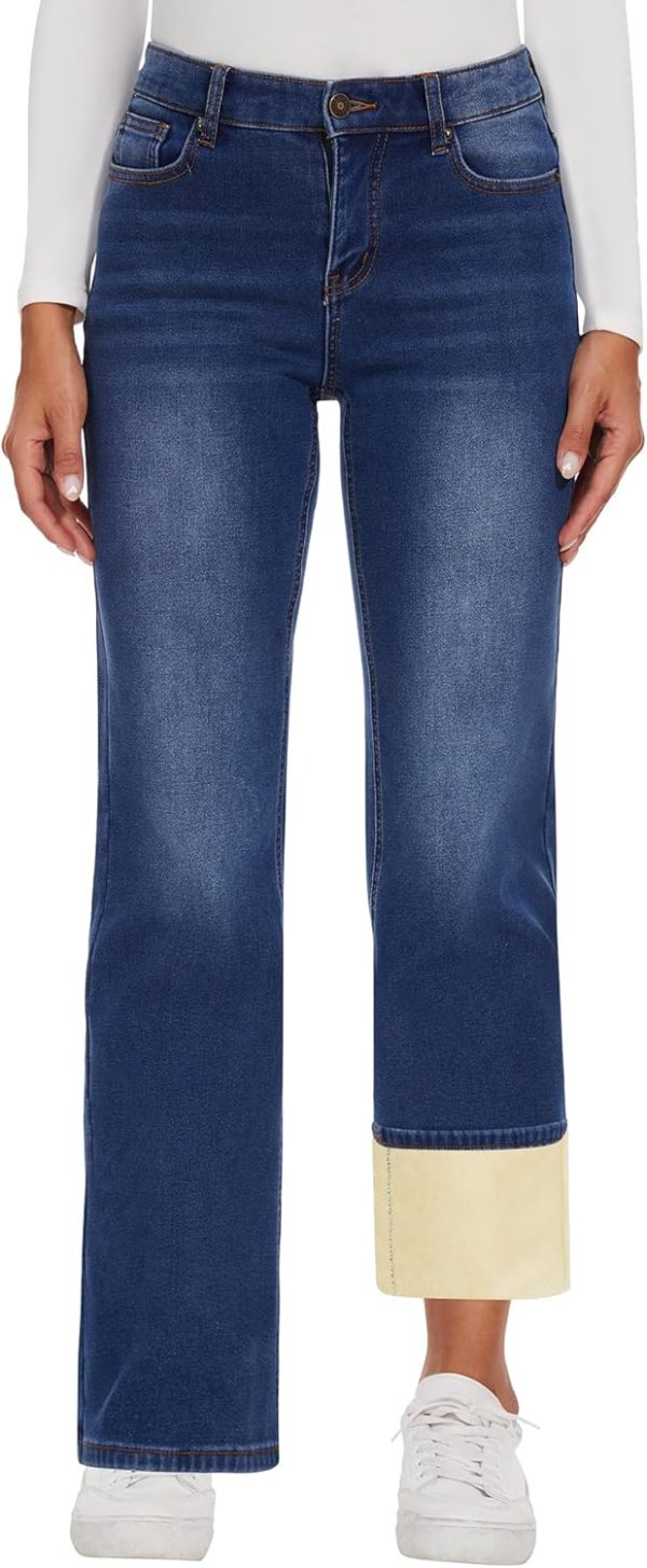KDF Fleece Lined Jeans Women High Waisted Wide Leg Baggy Jeans for Women Winter Lined Jean Pants