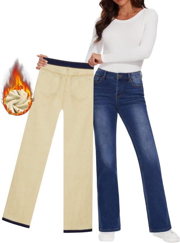 KDF Fleece Lined Jeans Women High Waisted Wide Leg Baggy Jeans for Women Winter Lined Jean Pants - Image 2