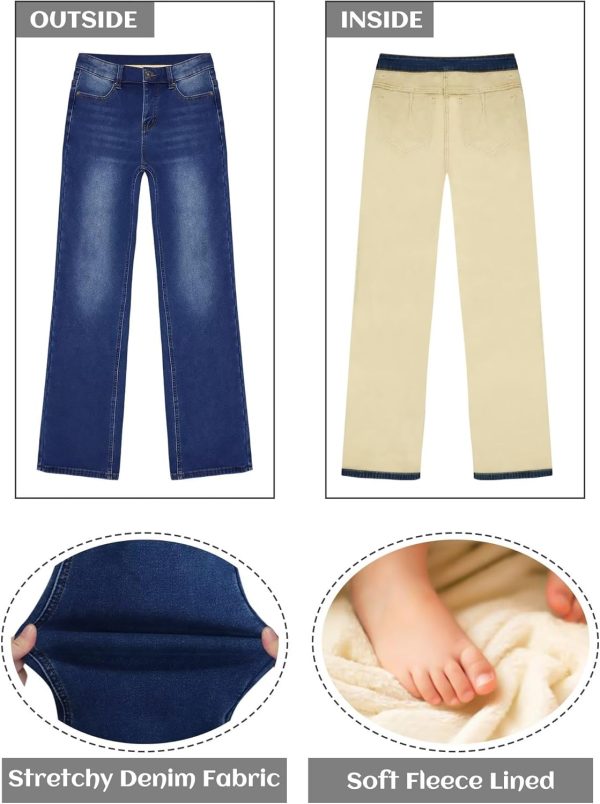 KDF Fleece Lined Jeans Women High Waisted Wide Leg Baggy Jeans for Women Winter Lined Jean Pants - Image 3