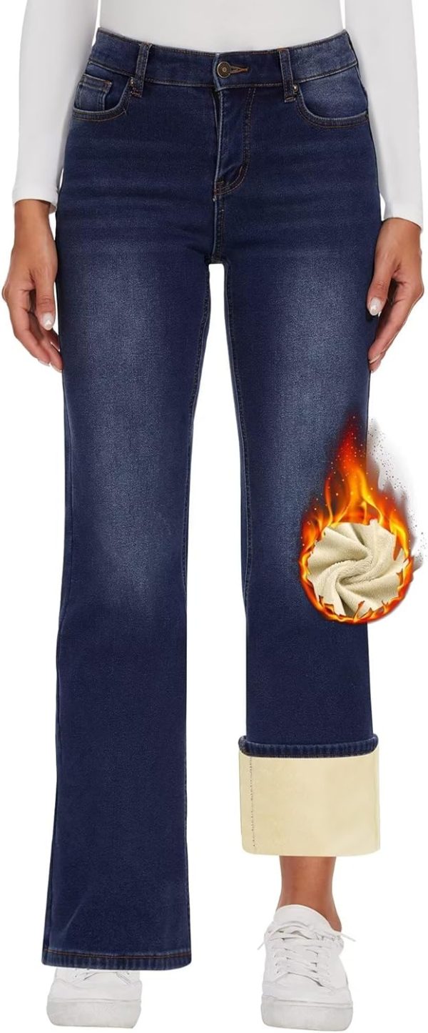 KDF Fleece Lined Jeans Women High Waisted Wide Leg Baggy Jeans for Women Winter Lined Jean Pants - Image 7
