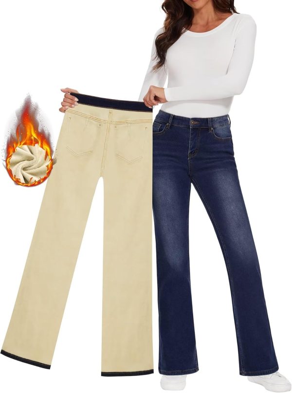 KDF Fleece Lined Jeans Women High Waisted Wide Leg Baggy Jeans for Women Winter Lined Jean Pants - Image 8