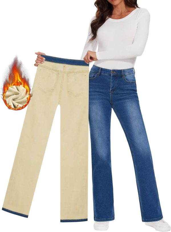 KDF Fleece Lined Jeans Women High Waisted Wide Leg Baggy Jeans for Women Winter Lined Jean Pants - Image 14