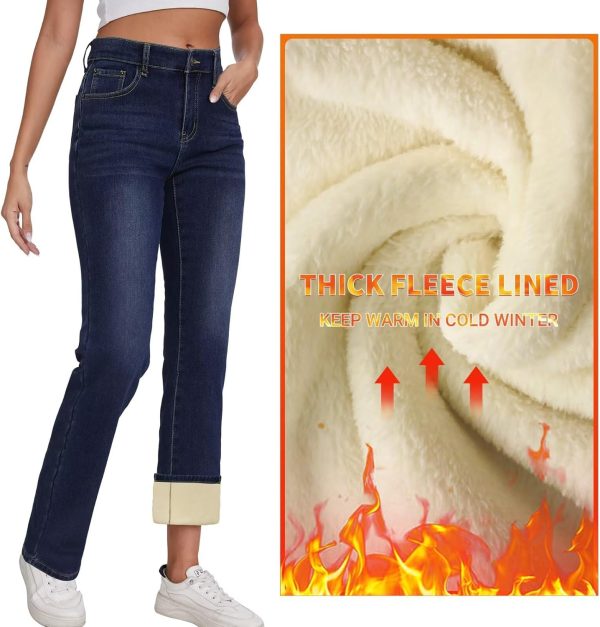 KDF Women's Fleece Lined Jeans Women High Waisted Straight Leg Jeans Winter Fleece Lined Jean Pants - Image 2