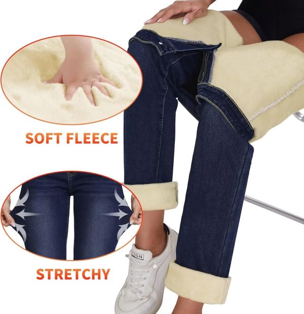 KDF Women's Fleece Lined Jeans Women High Waisted Straight Leg Jeans Winter Fleece Lined Jean Pants - Image 3