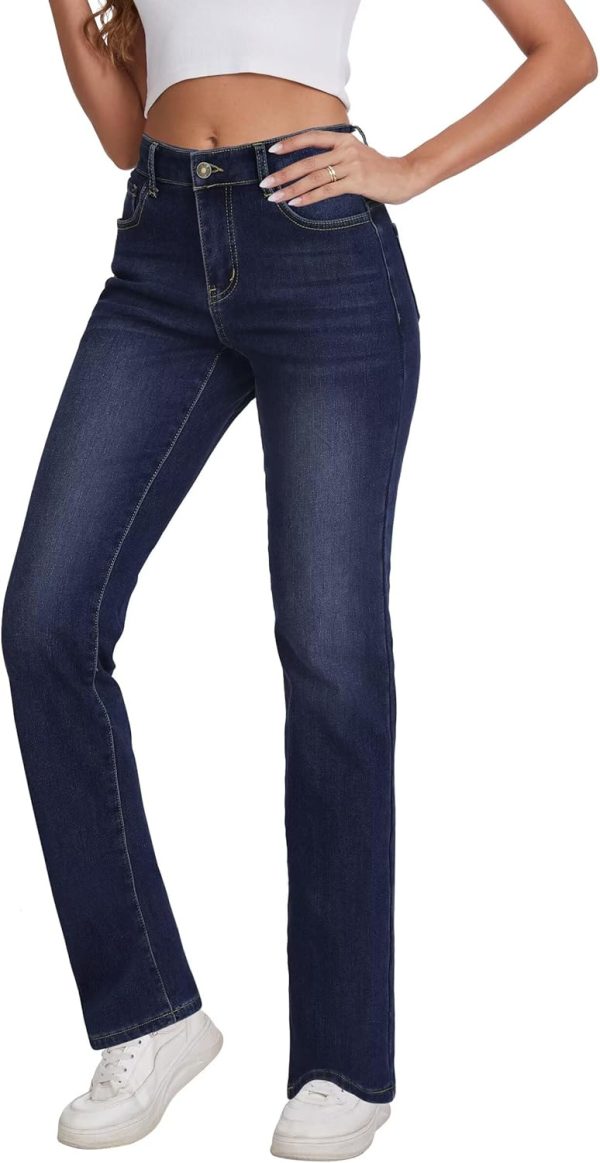 KDF Women's Fleece Lined Jeans Women High Waisted Straight Leg Jeans Winter Fleece Lined Jean Pants - Image 4
