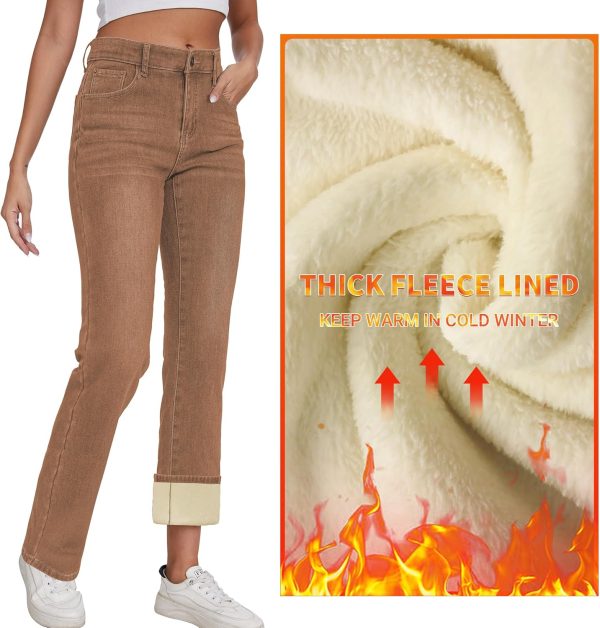 KDF Women's Fleece Lined Jeans Women High Waisted Straight Leg Jeans Winter Fleece Lined Jean Pants - Image 8