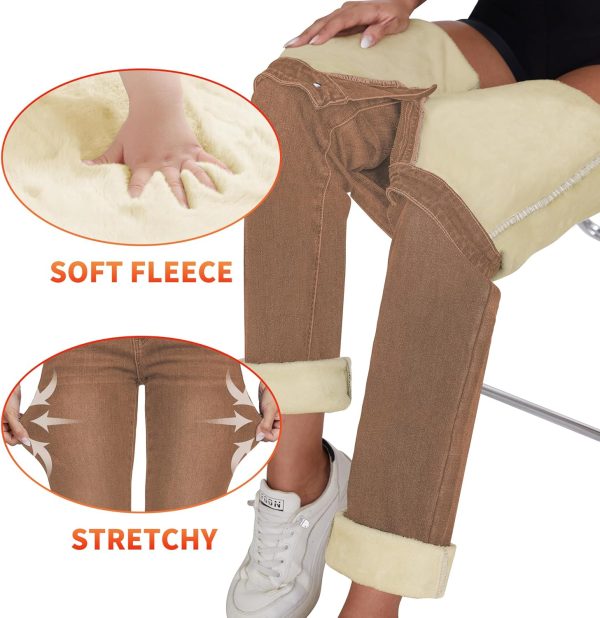KDF Women's Fleece Lined Jeans Women High Waisted Straight Leg Jeans Winter Fleece Lined Jean Pants - Image 9