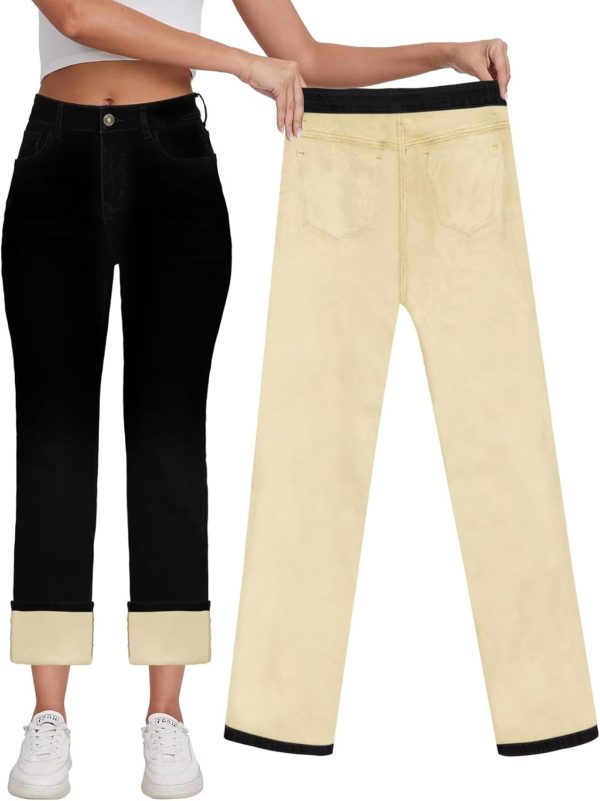 KDF Women's Fleece Lined Jeans Women High Waisted Straight Leg Jeans Winter Fleece Lined Jean Pants - Image 13