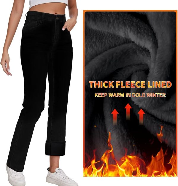 KDF Women's Fleece Lined Jeans Women High Waisted Straight Leg Jeans Winter Fleece Lined Jean Pants - Image 14