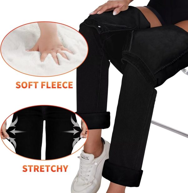 KDF Women's Fleece Lined Jeans Women High Waisted Straight Leg Jeans Winter Fleece Lined Jean Pants - Image 15