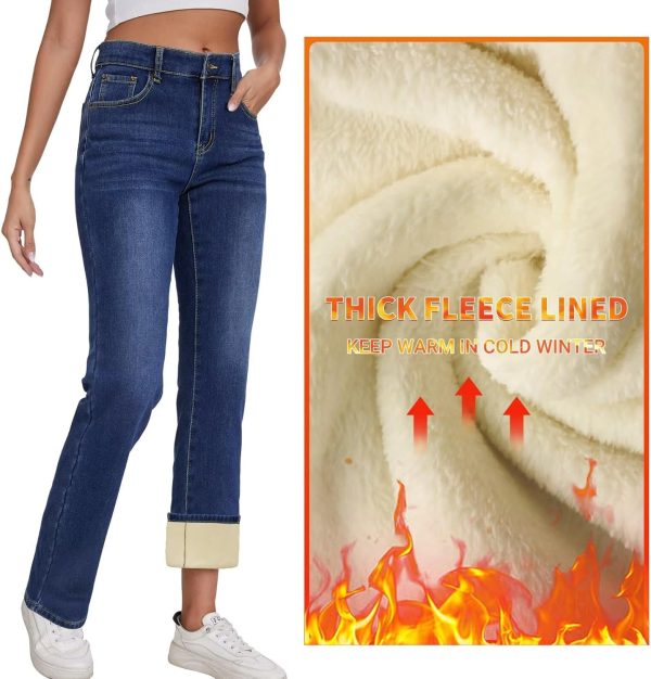 KDF Women's Fleece Lined Jeans Women High Waisted Straight Leg Jeans Winter Fleece Lined Jean Pants - Image 20