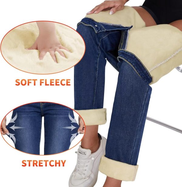 KDF Women's Fleece Lined Jeans Women High Waisted Straight Leg Jeans Winter Fleece Lined Jean Pants - Image 21