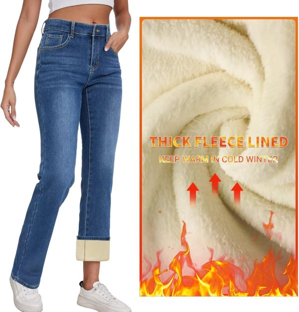 KDF Women's Fleece Lined Jeans Women High Waisted Straight Leg Jeans Winter Fleece Lined Jean Pants - Image 26