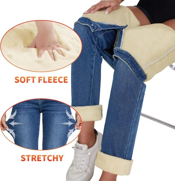 KDF Women's Fleece Lined Jeans Women High Waisted Straight Leg Jeans Winter Fleece Lined Jean Pants - Image 27