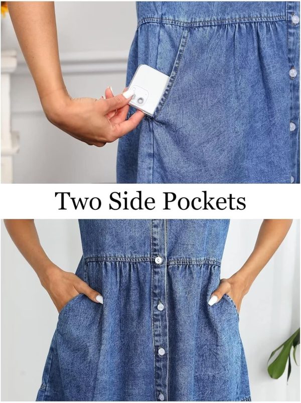 KDF Denim Dress for Women with Pockets Short Sleeve Babydoll Denim Shirt Dresses for Women 2025 - Image 33