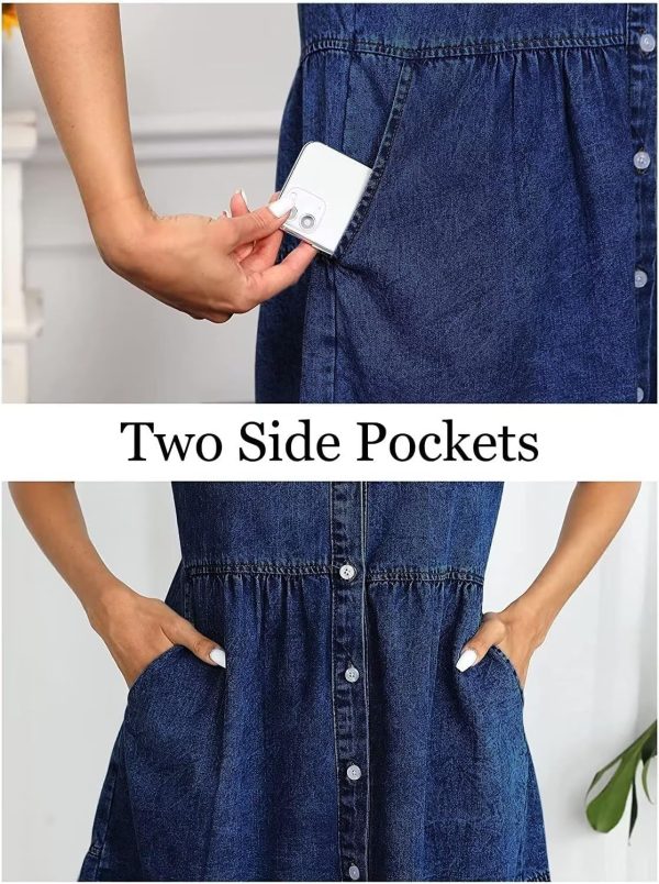 KDF Denim Dress for Women with Pockets Short Sleeve Babydoll Denim Shirt Dresses for Women 2025 - Image 44