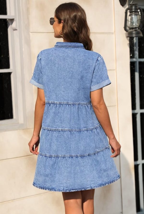 KDF Denim Dress for Women with Pockets Short Sleeve Babydoll Denim Shirt Dresses for Women 2025 - Image 47