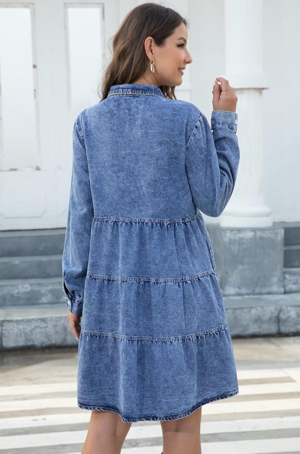 KDF Denim Dress for Women with Pockets Short Sleeve Babydoll Denim Shirt Dresses for Women 2025 - Image 70