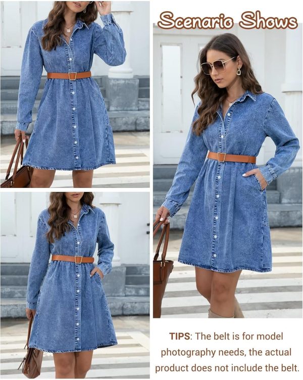 KDF Denim Dress for Women with Pockets Short Sleeve Babydoll Denim Shirt Dresses for Women 2025 - Image 72