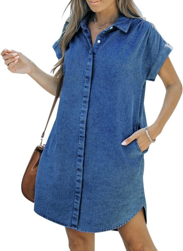 KDF Denim Shirt Dress Women - Denim Dress with Pockets, Button Down, Summer 2023