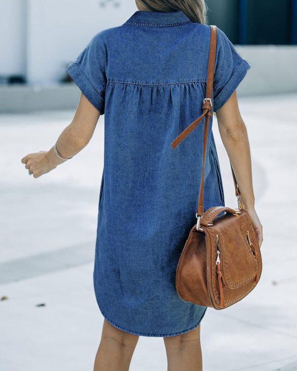 KDF Denim Shirt Dress Women - Denim Dress with Pockets, Button Down, Summer 2023 - Image 3