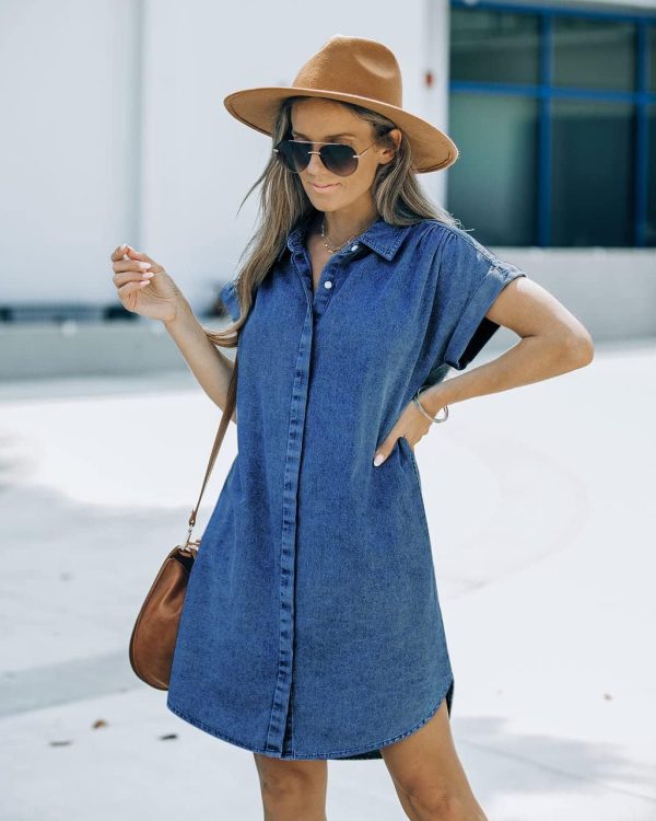 KDF Denim Shirt Dress Women - Denim Dress with Pockets, Button Down, Summer 2023 - Image 5