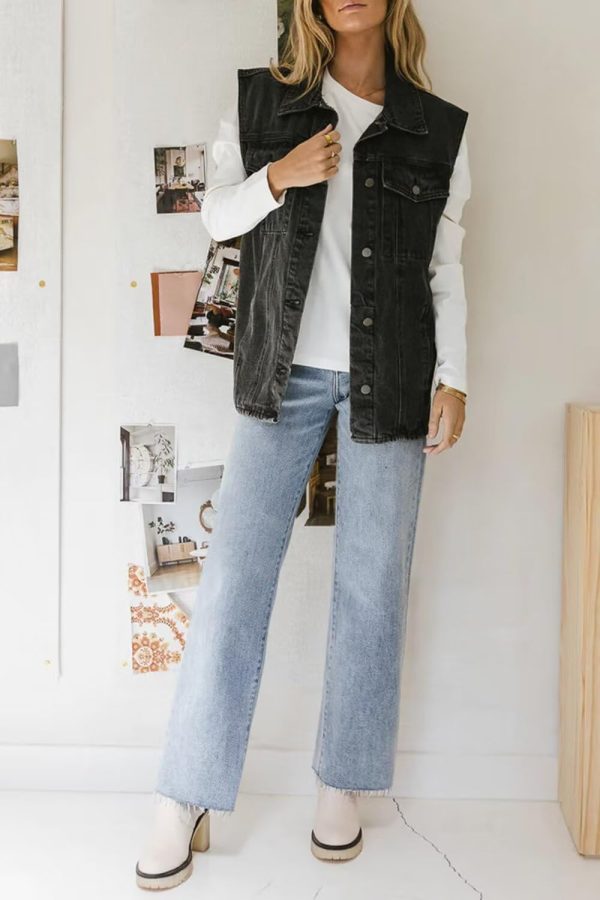 KDF Straight Leg Jeans for Women High Waisted Jeans Frayed Baggy Pants Raw Hem Loose Stretchy Cropped Wide Leg Jeans - Image 4