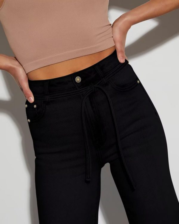 KDF Straight Leg Jeans for Women High Waisted Jeans Frayed Baggy Pants Raw Hem Loose Stretchy Cropped Wide Leg Jeans - Image 10