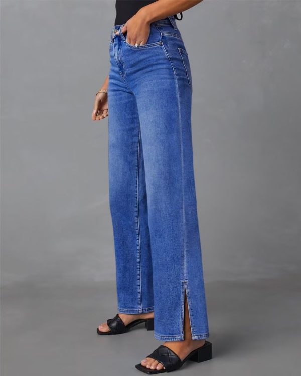 KDF Straight Leg Jeans for Women High Waisted Jeans Frayed Baggy Pants Raw Hem Loose Stretchy Cropped Wide Leg Jeans - Image 13