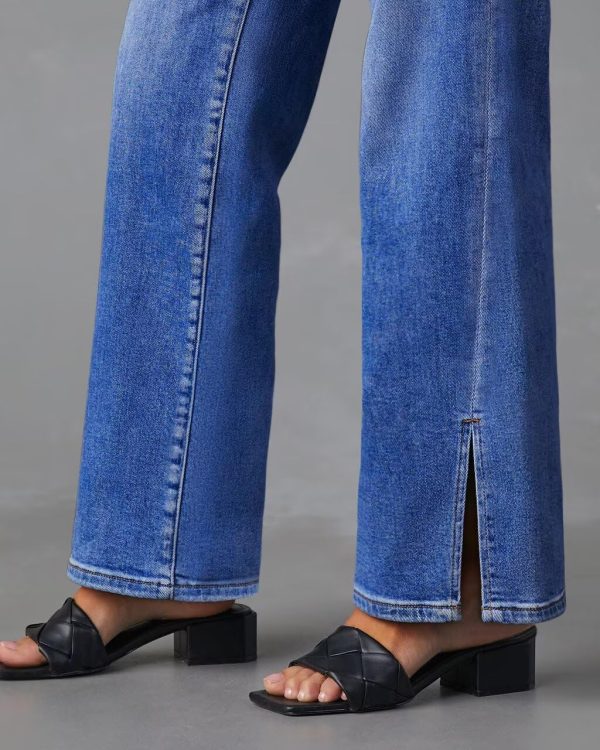 KDF Straight Leg Jeans for Women High Waisted Jeans Frayed Baggy Pants Raw Hem Loose Stretchy Cropped Wide Leg Jeans - Image 15