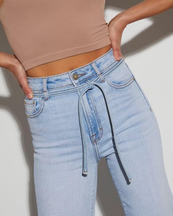 KDF Straight Leg Jeans for Women High Waisted Jeans Frayed Baggy Pants Raw Hem Loose Stretchy Cropped Wide Leg Jeans - Image 21