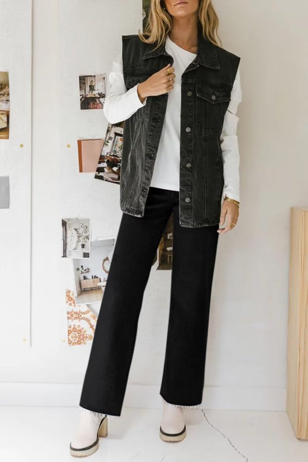 KDF Straight Leg Jeans for Women High Waisted Jeans Frayed Baggy Pants Raw Hem Loose Stretchy Cropped Wide Leg Jeans - Image 26