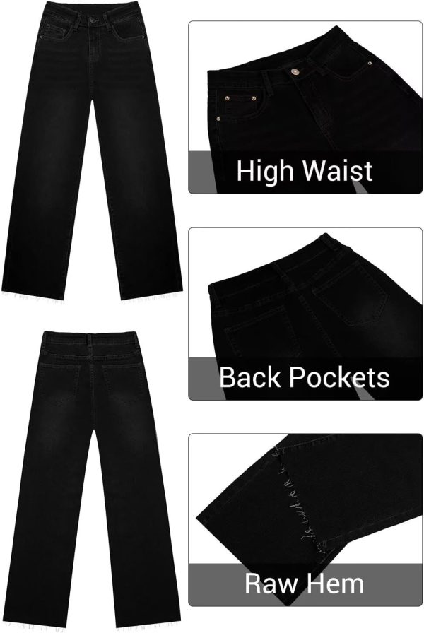 KDF Straight Leg Jeans for Women High Waisted Jeans Frayed Baggy Pants Raw Hem Loose Stretchy Cropped Wide Leg Jeans - Image 27