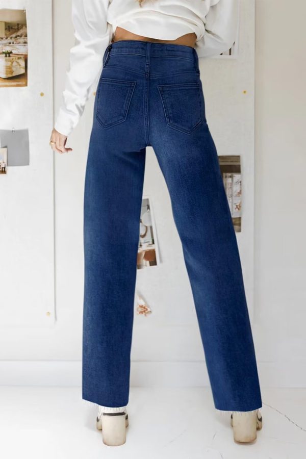 KDF Straight Leg Jeans for Women High Waisted Jeans Frayed Baggy Pants Raw Hem Loose Stretchy Cropped Wide Leg Jeans - Image 30
