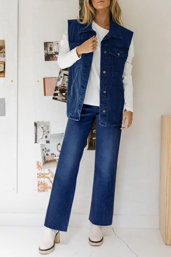 KDF Straight Leg Jeans for Women High Waisted Jeans Frayed Baggy Pants Raw Hem Loose Stretchy Cropped Wide Leg Jeans - Image 31