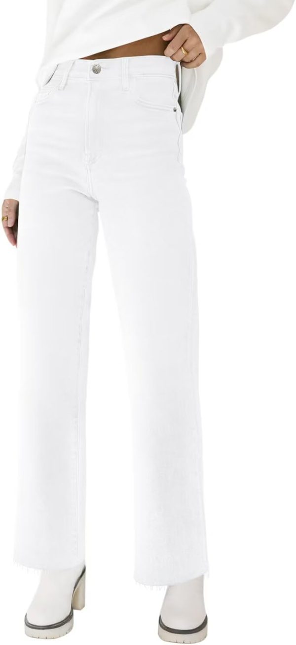 KDF Straight Leg Jeans for Women High Waisted Jeans Frayed Baggy Pants Raw Hem Loose Stretchy Cropped Wide Leg Jeans - Image 51