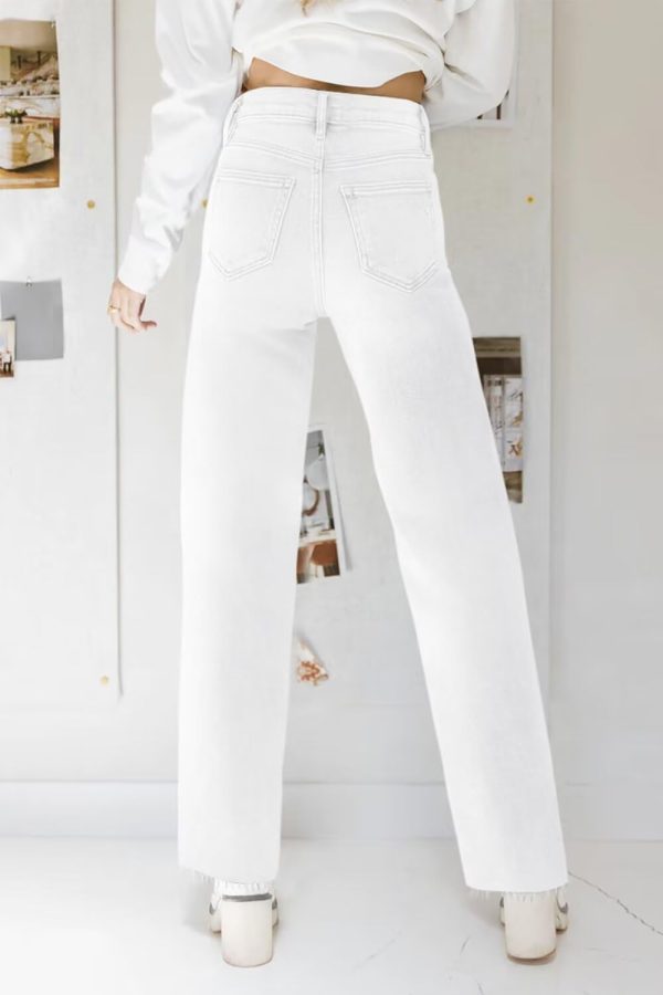 KDF Straight Leg Jeans for Women High Waisted Jeans Frayed Baggy Pants Raw Hem Loose Stretchy Cropped Wide Leg Jeans - Image 53