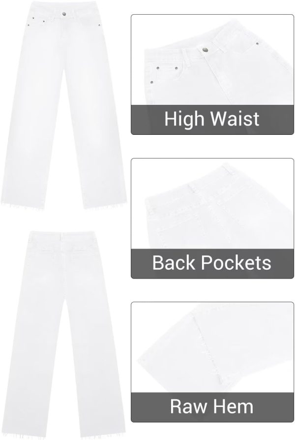 KDF Straight Leg Jeans for Women High Waisted Jeans Frayed Baggy Pants Raw Hem Loose Stretchy Cropped Wide Leg Jeans - Image 55