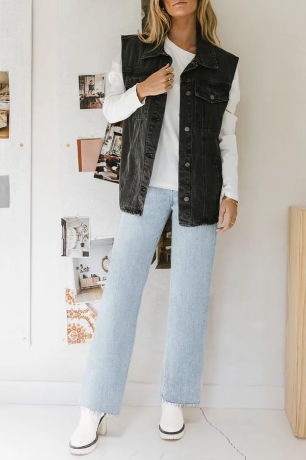 KDF Straight Leg Jeans for Women High Waisted Jeans Frayed Baggy Pants Raw Hem Loose Stretchy Cropped Wide Leg Jeans - Image 59