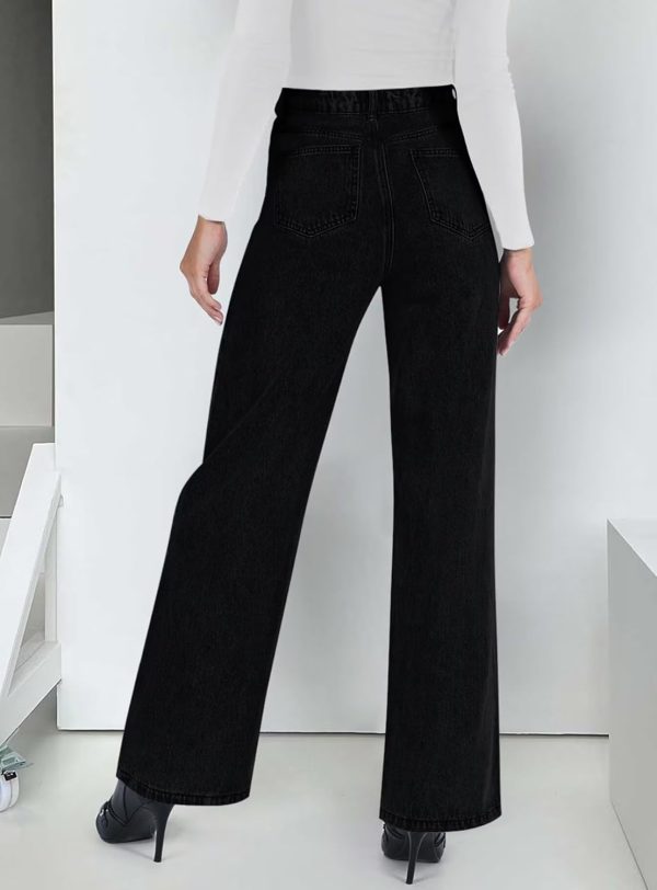 KDF Straight Leg Jeans for Women High Waisted Jeans Frayed Baggy Pants Raw Hem Loose Stretchy Cropped Wide Leg Jeans - Image 63