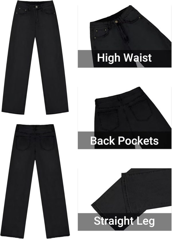 KDF Straight Leg Jeans for Women High Waisted Jeans Frayed Baggy Pants Raw Hem Loose Stretchy Cropped Wide Leg Jeans - Image 66