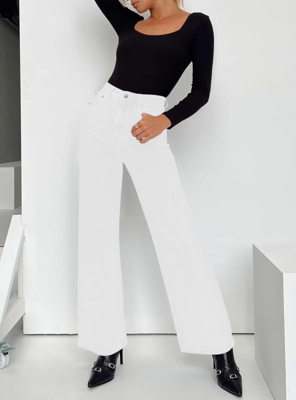 KDF Straight Leg Jeans for Women High Waisted Jeans Frayed Baggy Pants Raw Hem Loose Stretchy Cropped Wide Leg Jeans - Image 70