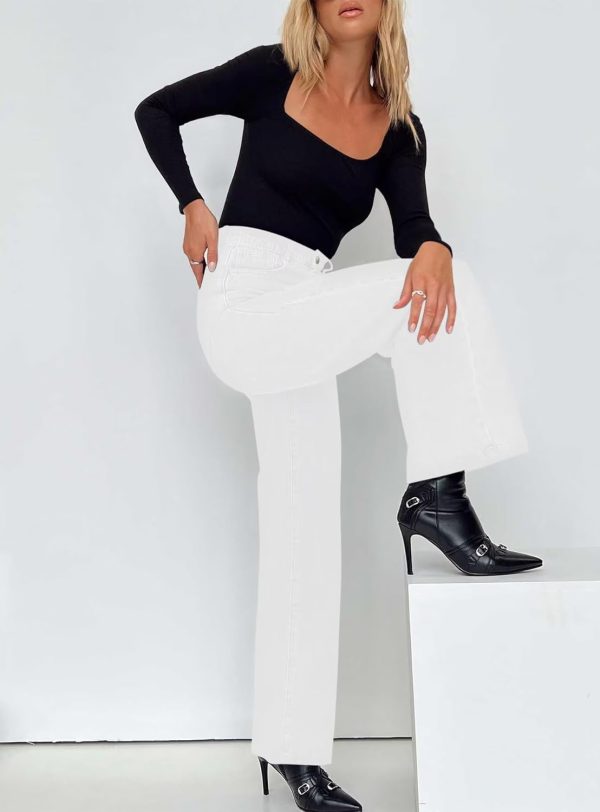 KDF Straight Leg Jeans for Women High Waisted Jeans Frayed Baggy Pants Raw Hem Loose Stretchy Cropped Wide Leg Jeans - Image 71