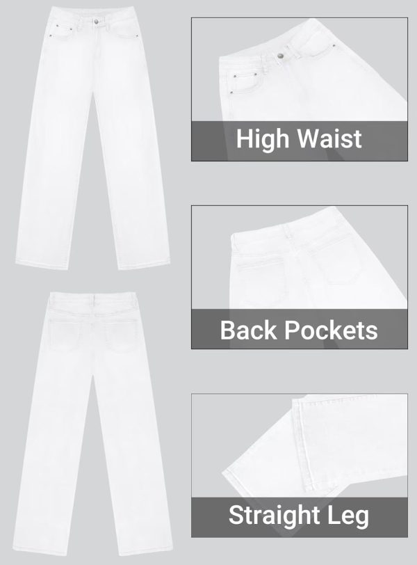 KDF Straight Leg Jeans for Women High Waisted Jeans Frayed Baggy Pants Raw Hem Loose Stretchy Cropped Wide Leg Jeans - Image 72