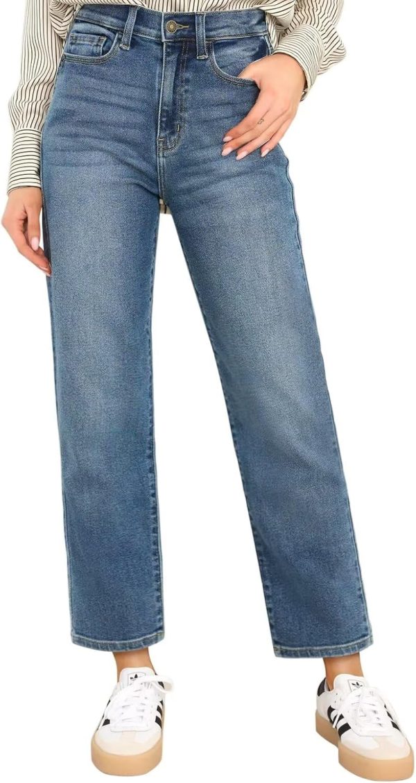 KDF Women's Cropped Straight Leg Jeans - High Waisted Jeans for Women 7/8 Length Denim Pants with Crop Hem - Image 3