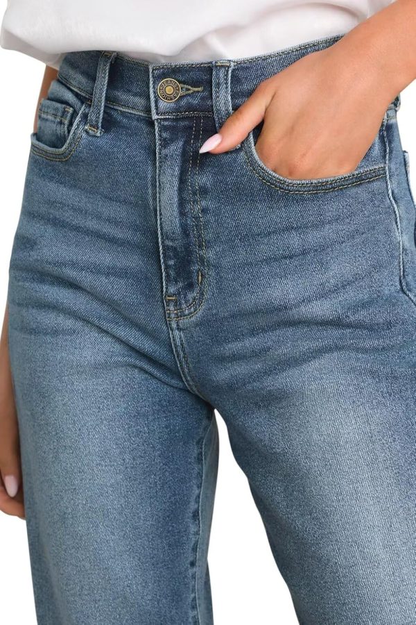 KDF Women's Cropped Straight Leg Jeans - High Waisted Jeans for Women 7/8 Length Denim Pants with Crop Hem - Image 4