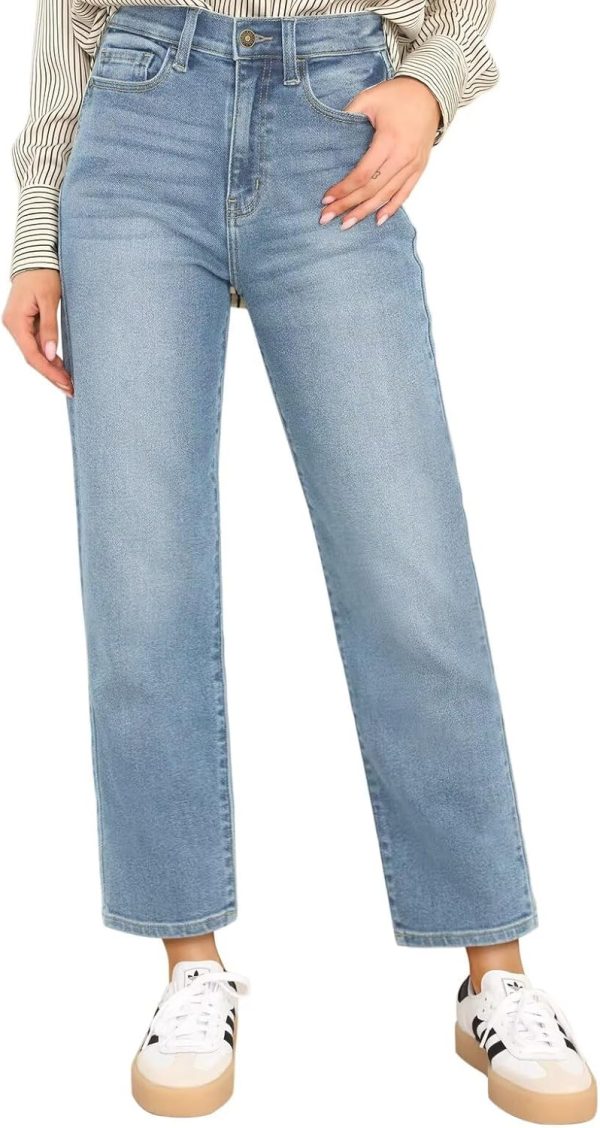 KDF Women's Cropped Straight Leg Jeans - High Waisted Jeans for Women 7/8 Length Denim Pants with Crop Hem - Image 13