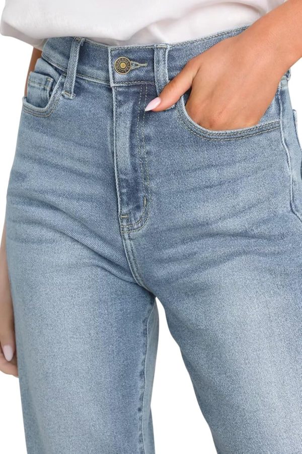 KDF Women's Cropped Straight Leg Jeans - High Waisted Jeans for Women 7/8 Length Denim Pants with Crop Hem - Image 14