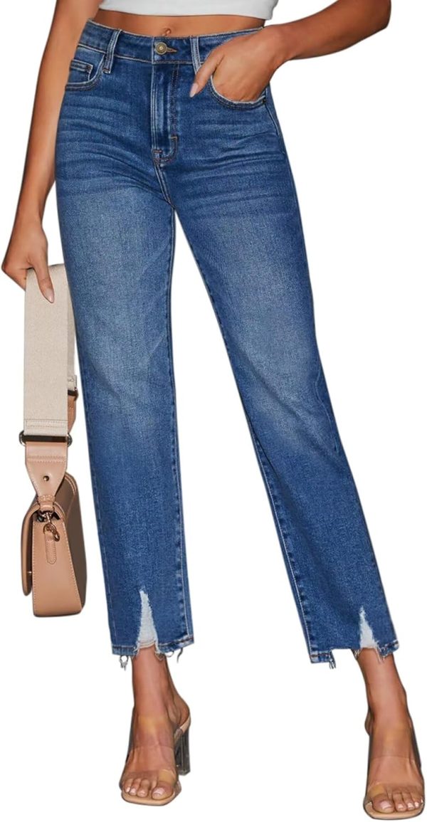 KDF Women's Cropped Straight Leg Jeans - High Waisted Jeans for Women 7/8 Length Denim Pants with Crop Hem - Image 22