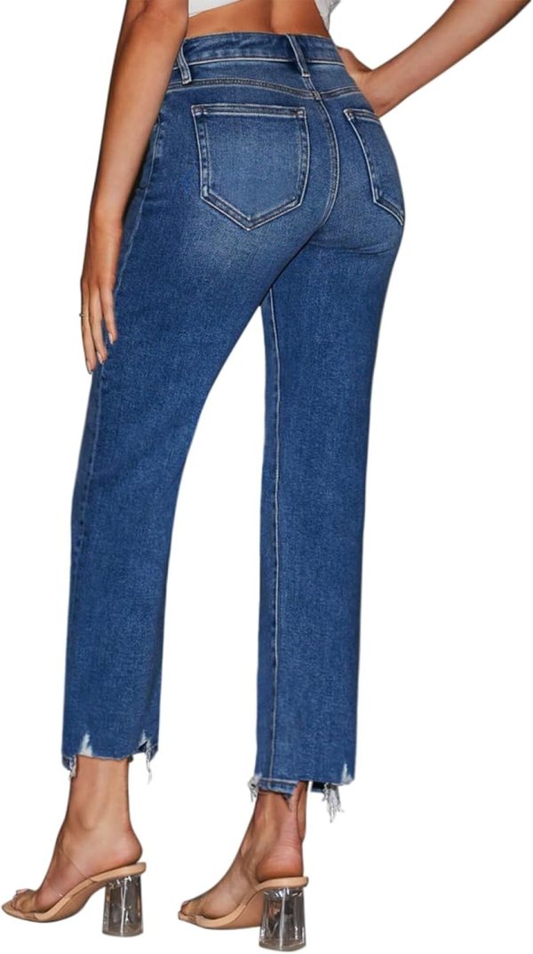 KDF Women's Cropped Straight Leg Jeans - High Waisted Jeans for Women 7/8 Length Denim Pants with Crop Hem - Image 24